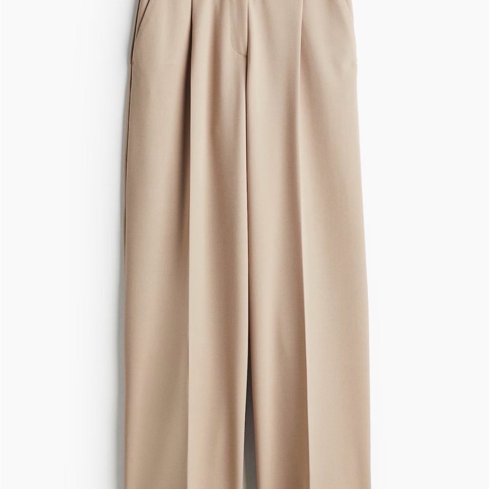 H&M Wide-Leg High-Waist Pants in Beige